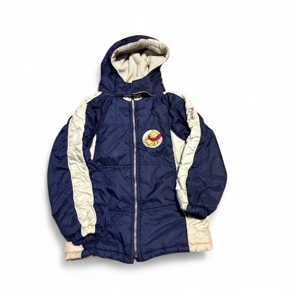 Vintage Disney Pooh Jacket Hooded Coat Navy Kids 3T Fleece Lined